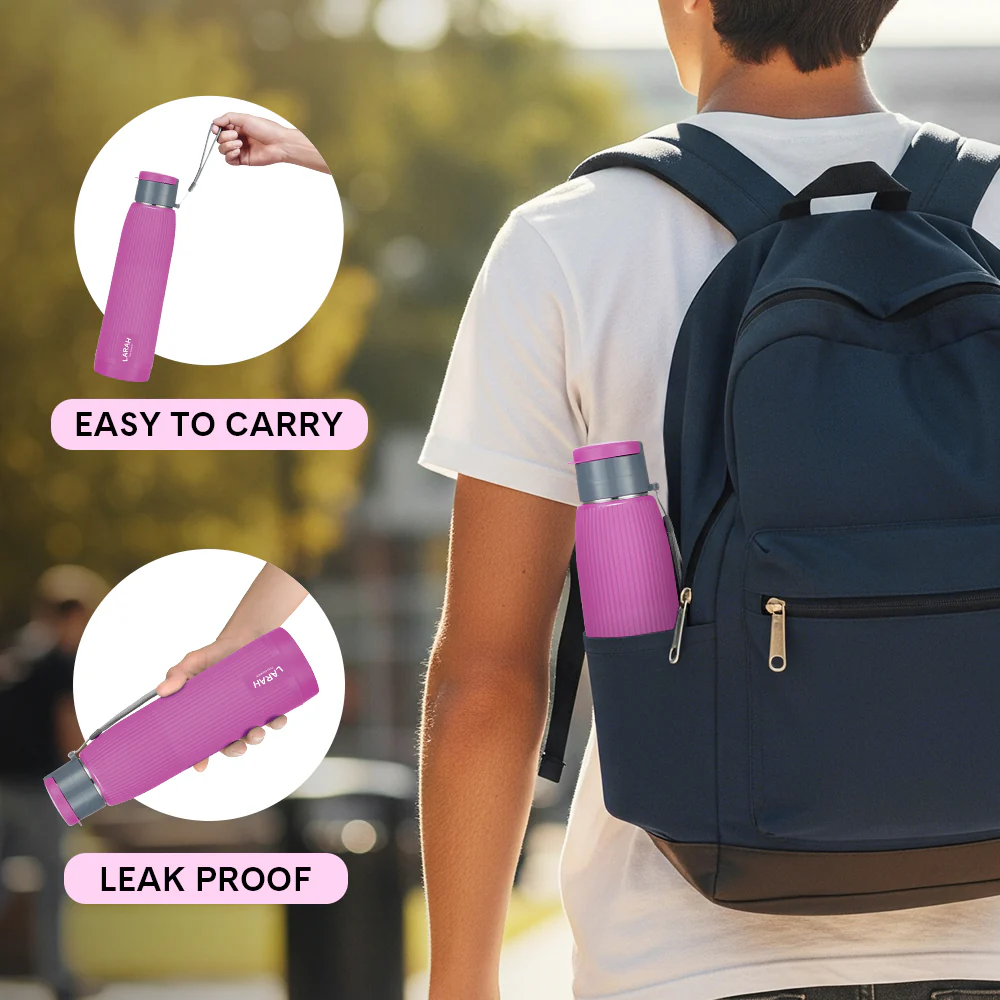 Larah Lava Fluted PU Thermoware Bottle, 700 ml, Purple