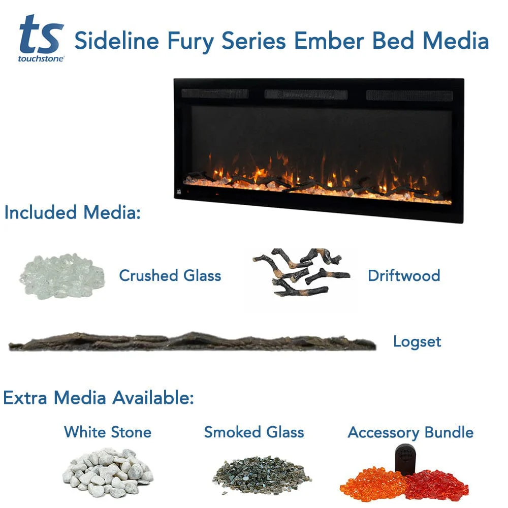 Sideline Fury 57 Inch Slim-Depth Recessed Smart Electric Fireplace 80055