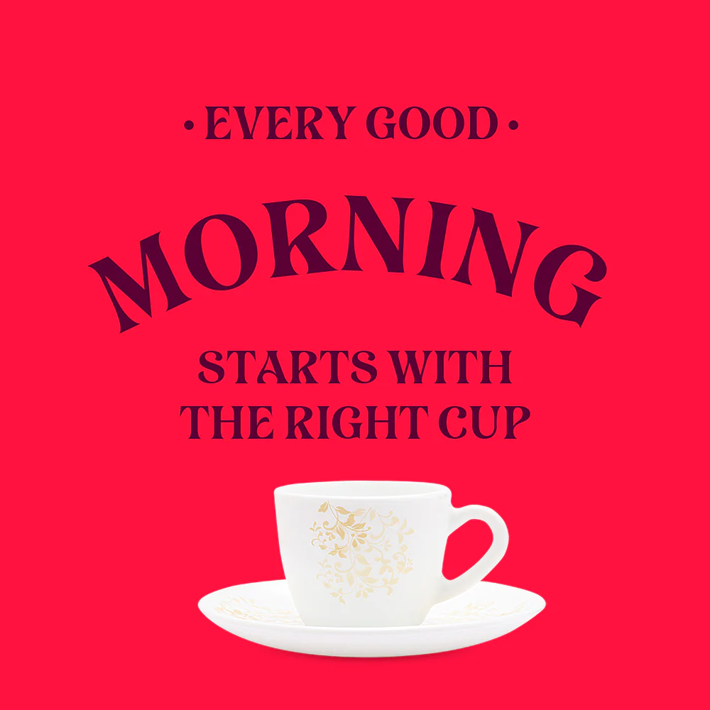 Larah by Borosil Ingot Cup n Saucer Set, 90ml x 12