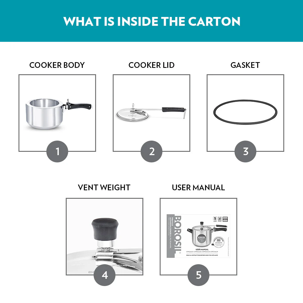 Borosil Presto Aluminium Pressure Cooker, 3L