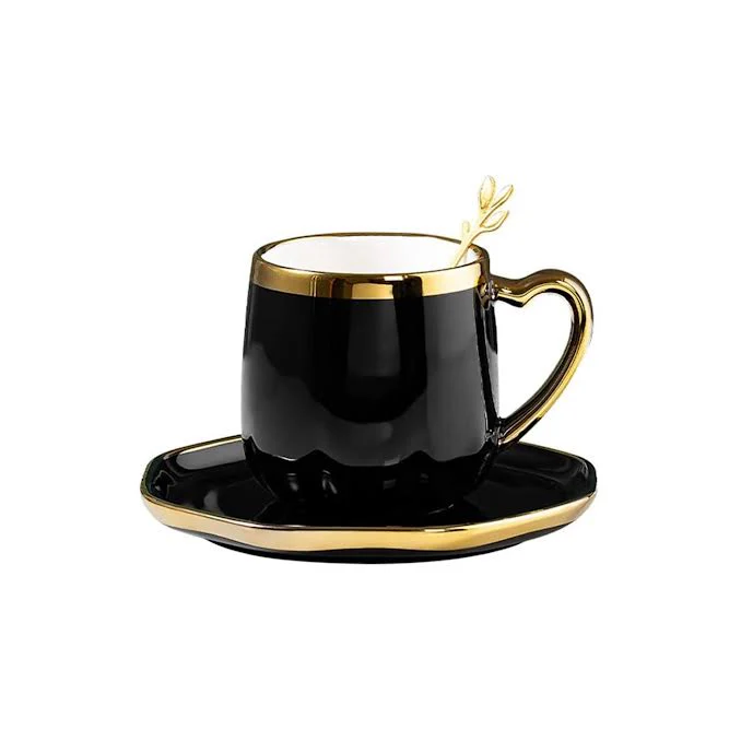 Ceramic Flower Tea Cup & Saucer Set Black