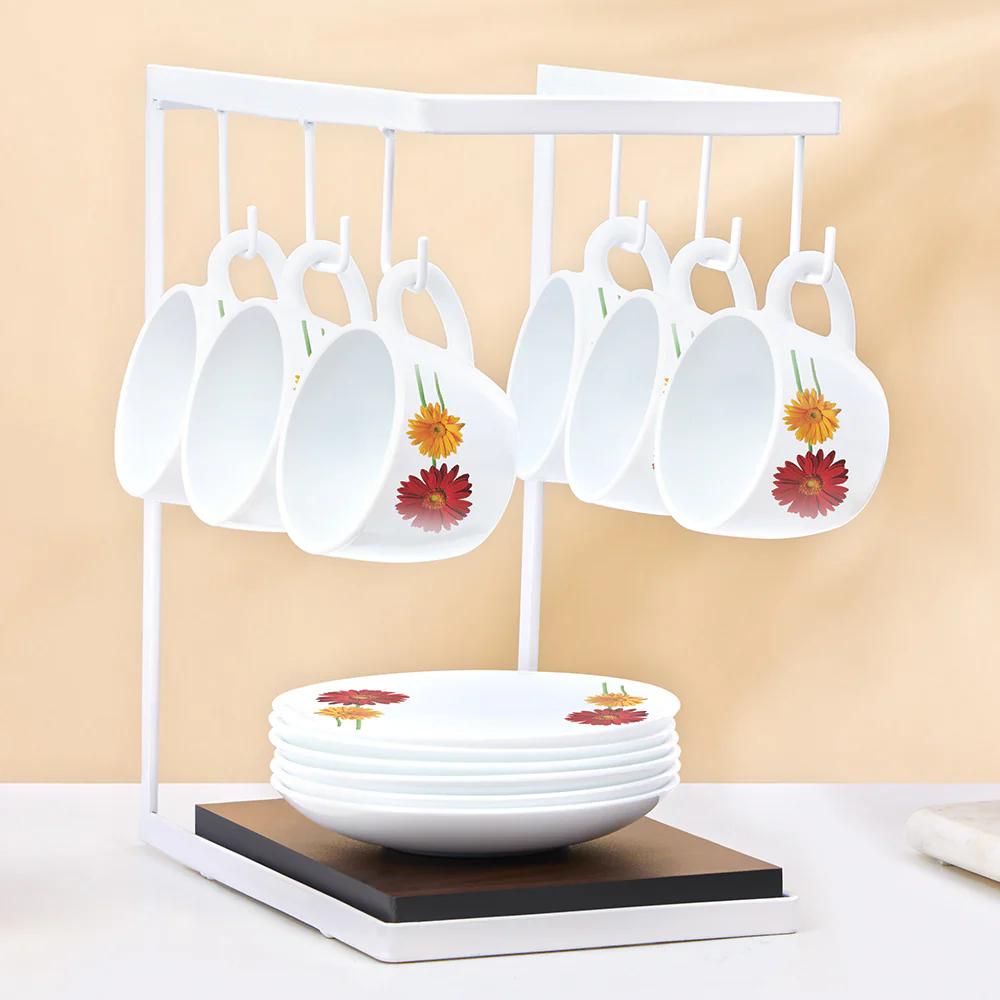 Larah by Borosil Zinnia Cup n Saucer Set, 140ml x 12