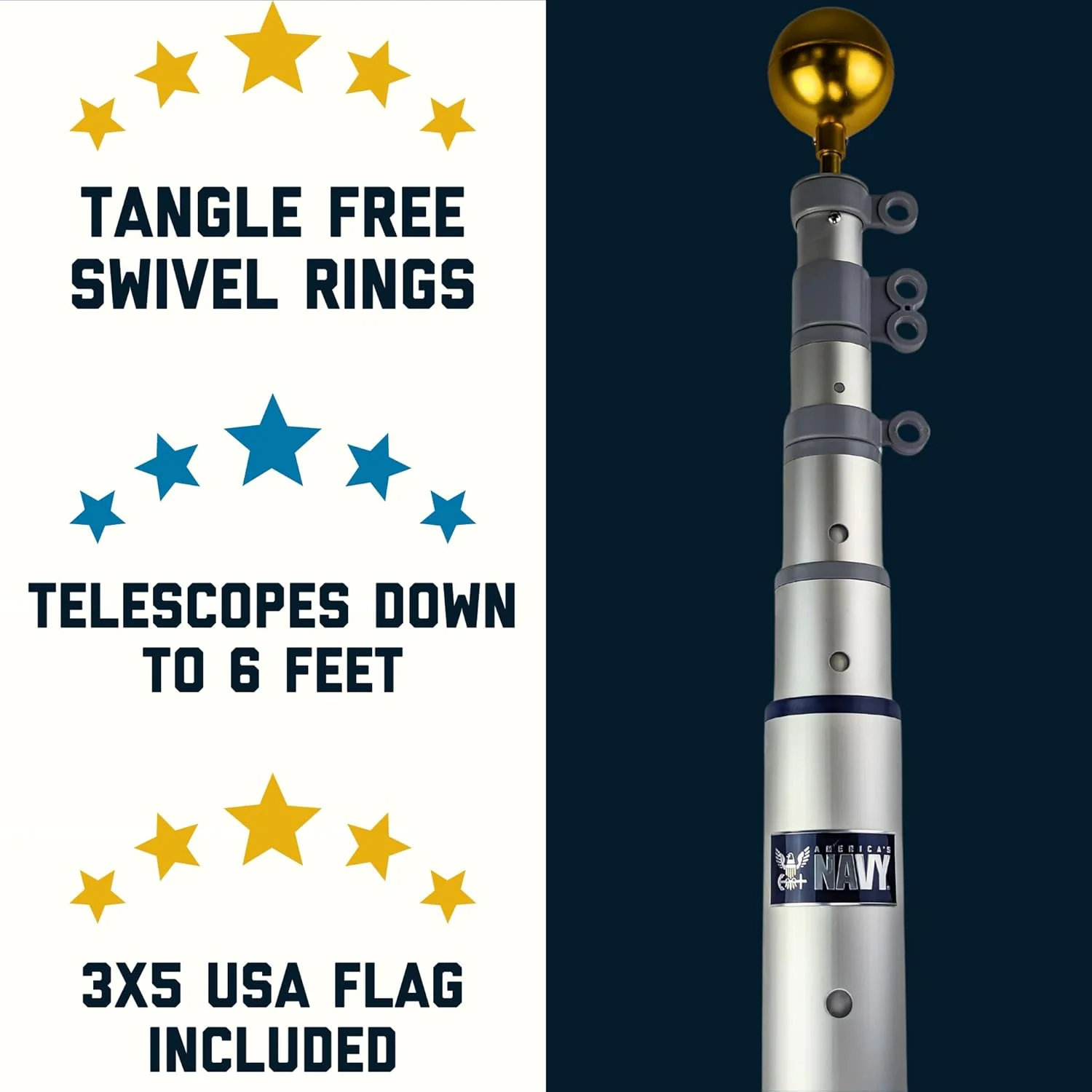 Heavy Duty Telescoping Flagpole Kit, 25 Foot