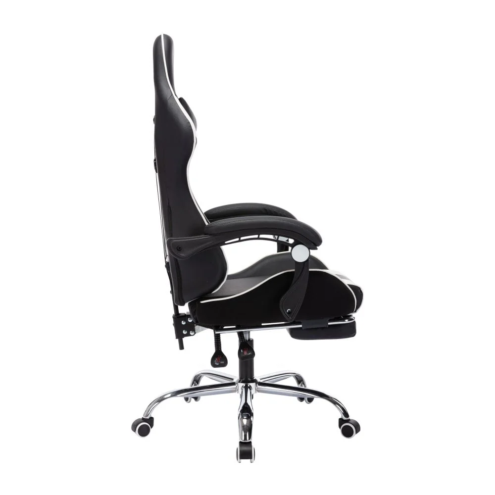 Neo Gaming Chair White  Black Leather with Massage Function & Footrest