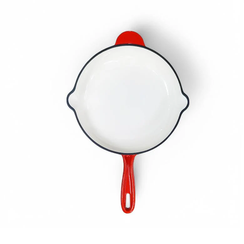 Aqua Enamel Cast Iron Fry Pan Red