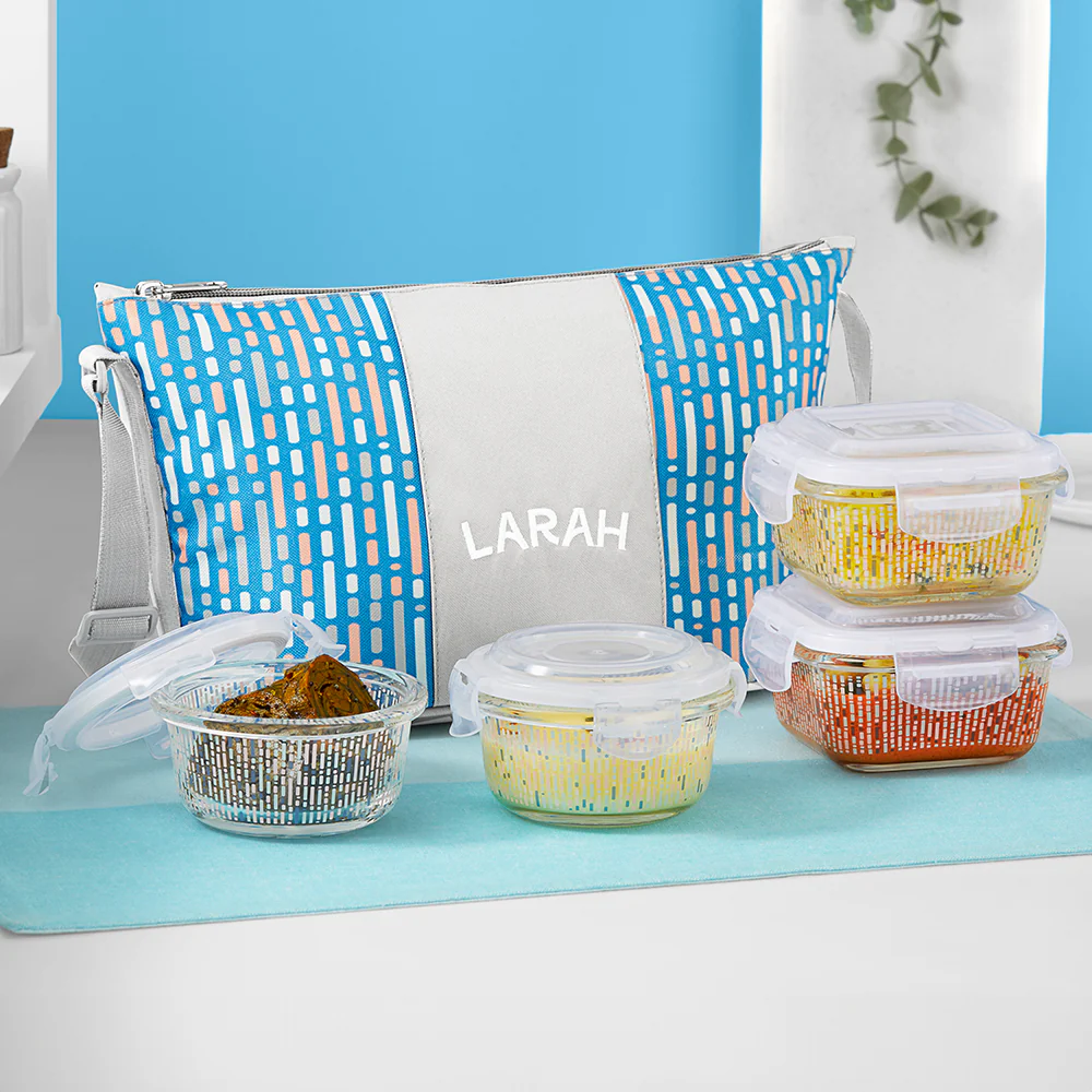 Larah Vogue Daisy Glass Lunchbox, Set of 4