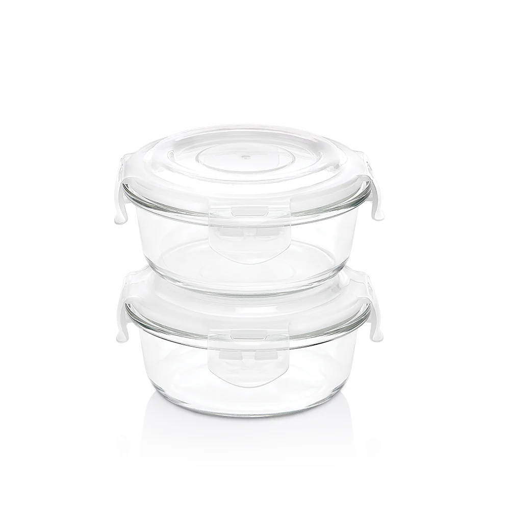 Borosil Tuff-Glass Klip n Store, Round, Set of 2, Containers