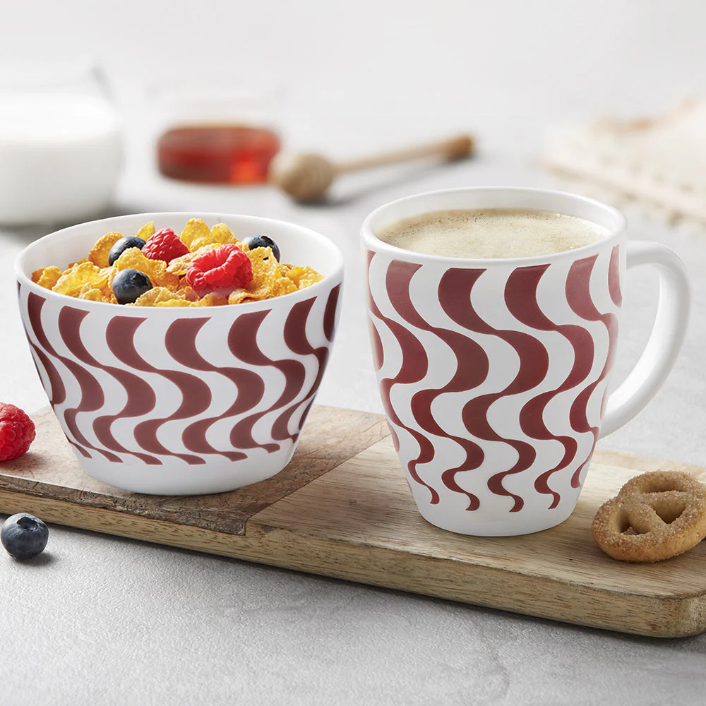 Larah by Borosil Waves Brown Breakfast Set, 4 pc