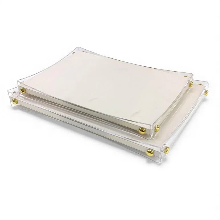 2 Piece Acrylic & Leather Tray Cream