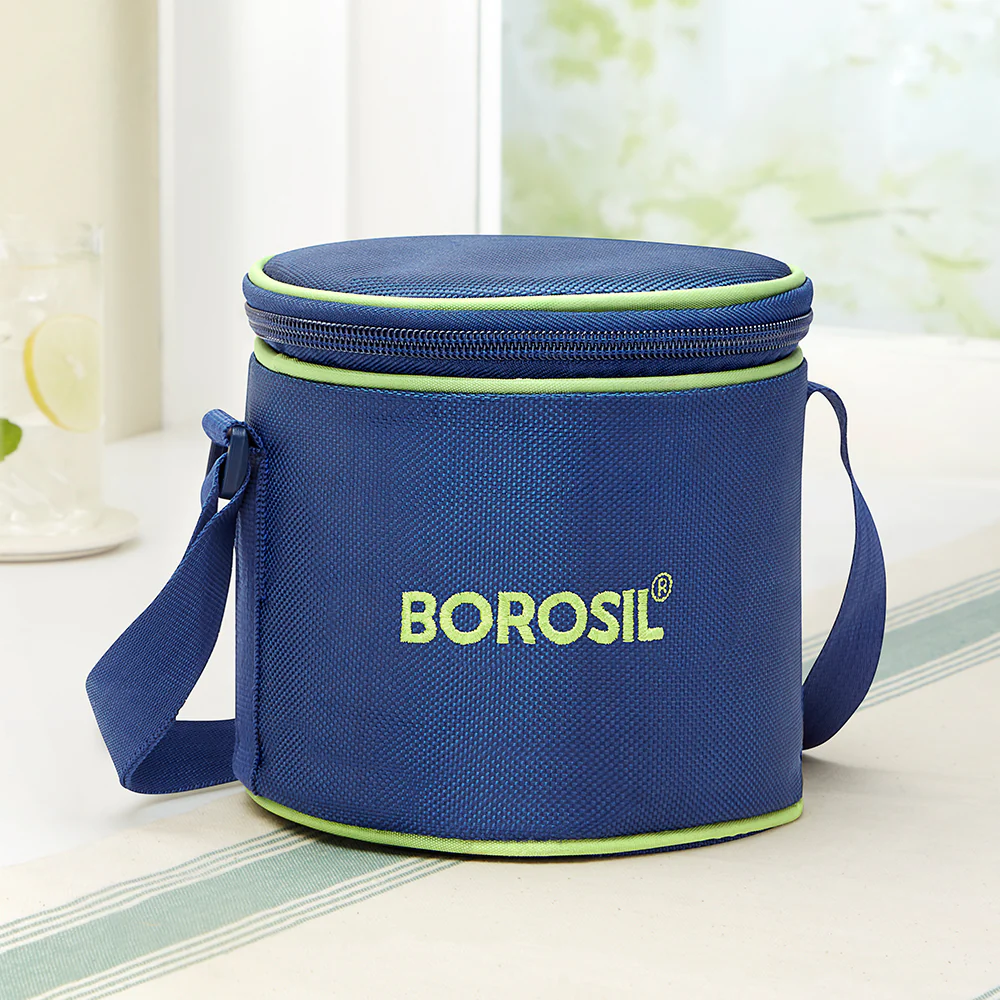 Borosil Blue Tall Lunch Bag, Round, For Set of 2, (400ml) (Only Bag)