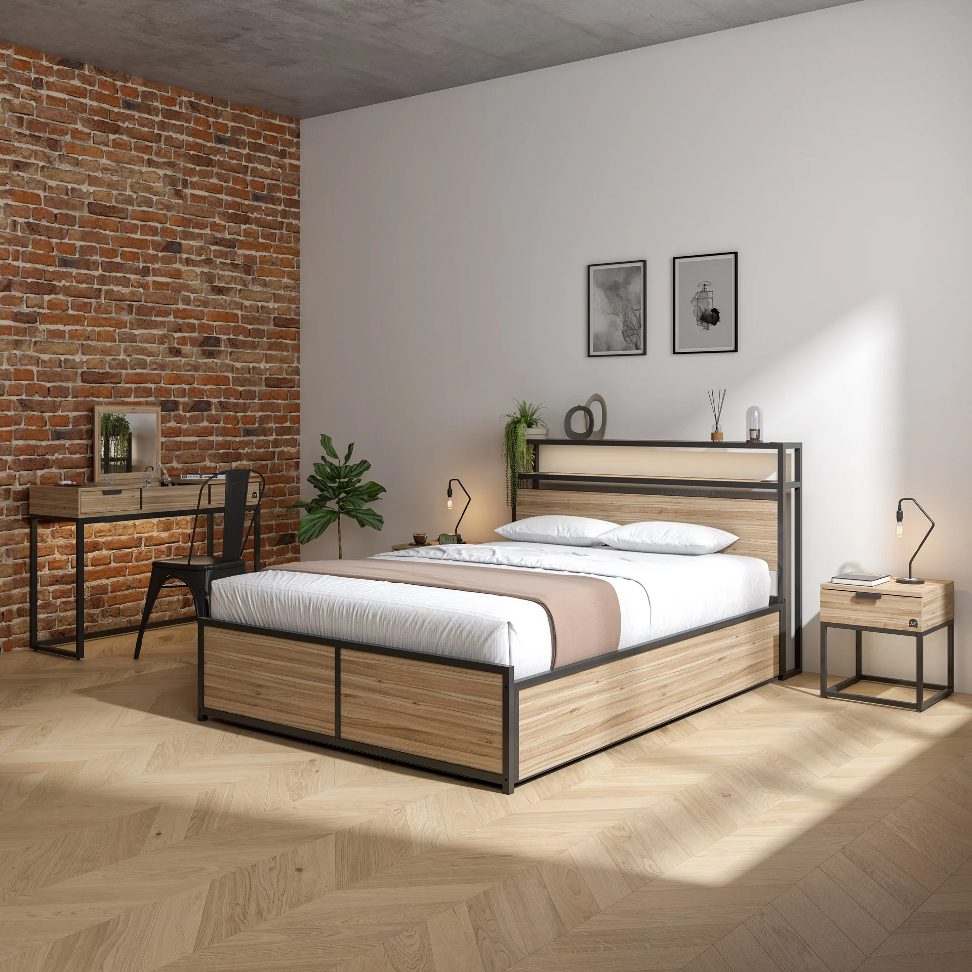 Denver King Ottoman Bed With App Controlled LED Lighting - Oak/Black