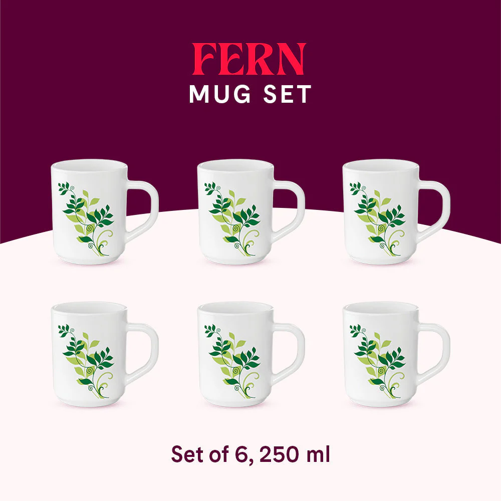 Larah by Borosil Fern Mug Set, 240ml x 2