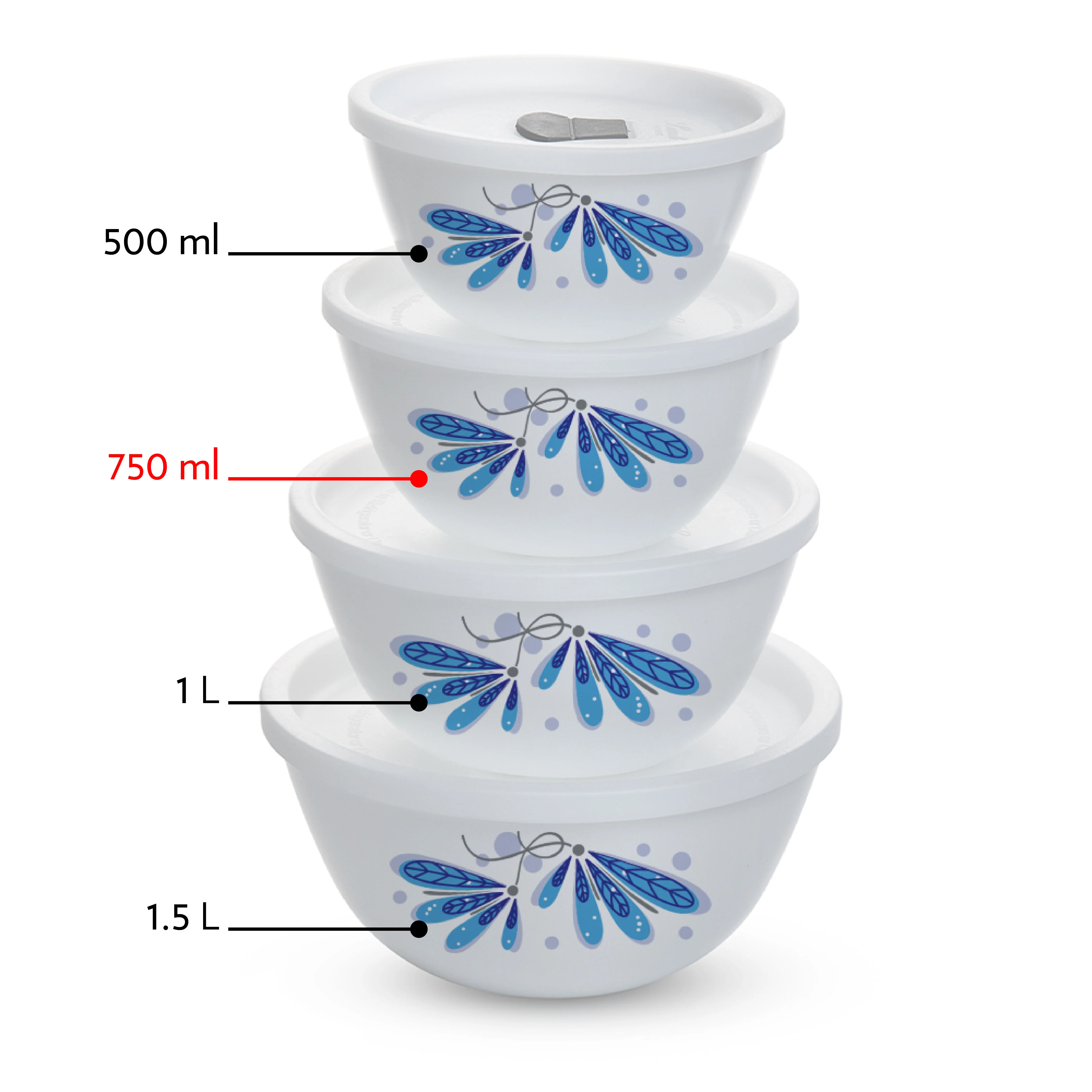 Larah by Borosil Twilight 4 pc Mixing Bowl, 750 ml x 2