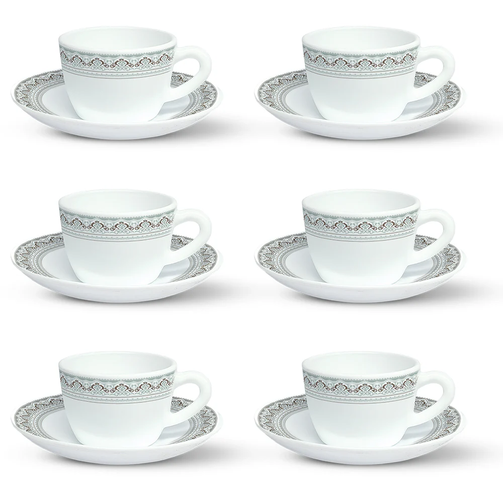 Larah by Borosil Classic Cup n Saucer Set, 140ml x 12