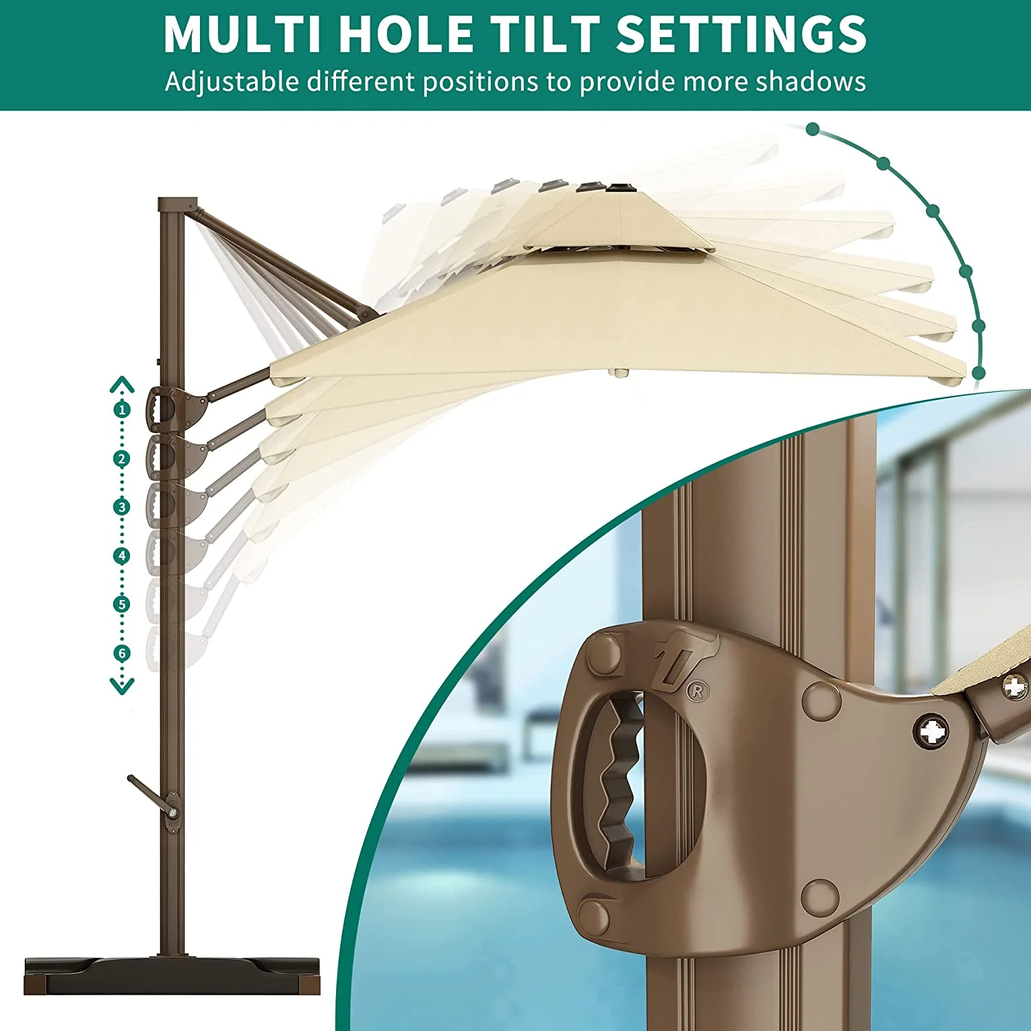 10x10 Ft Square Offset Aluminum Umbrella Cantilever Patio Umbrella