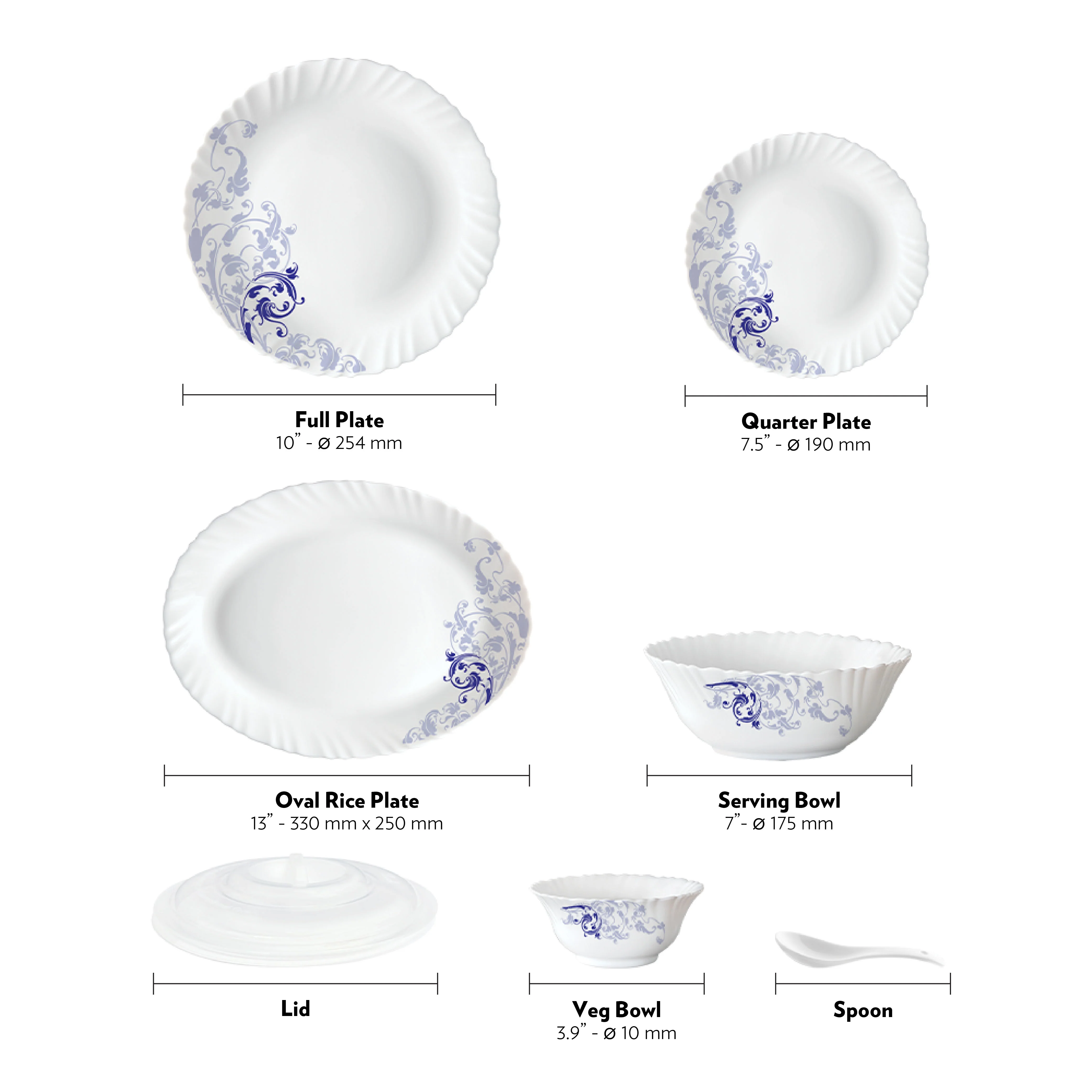 Larah by Borosil Blue Eve 47 pc Dinner Set