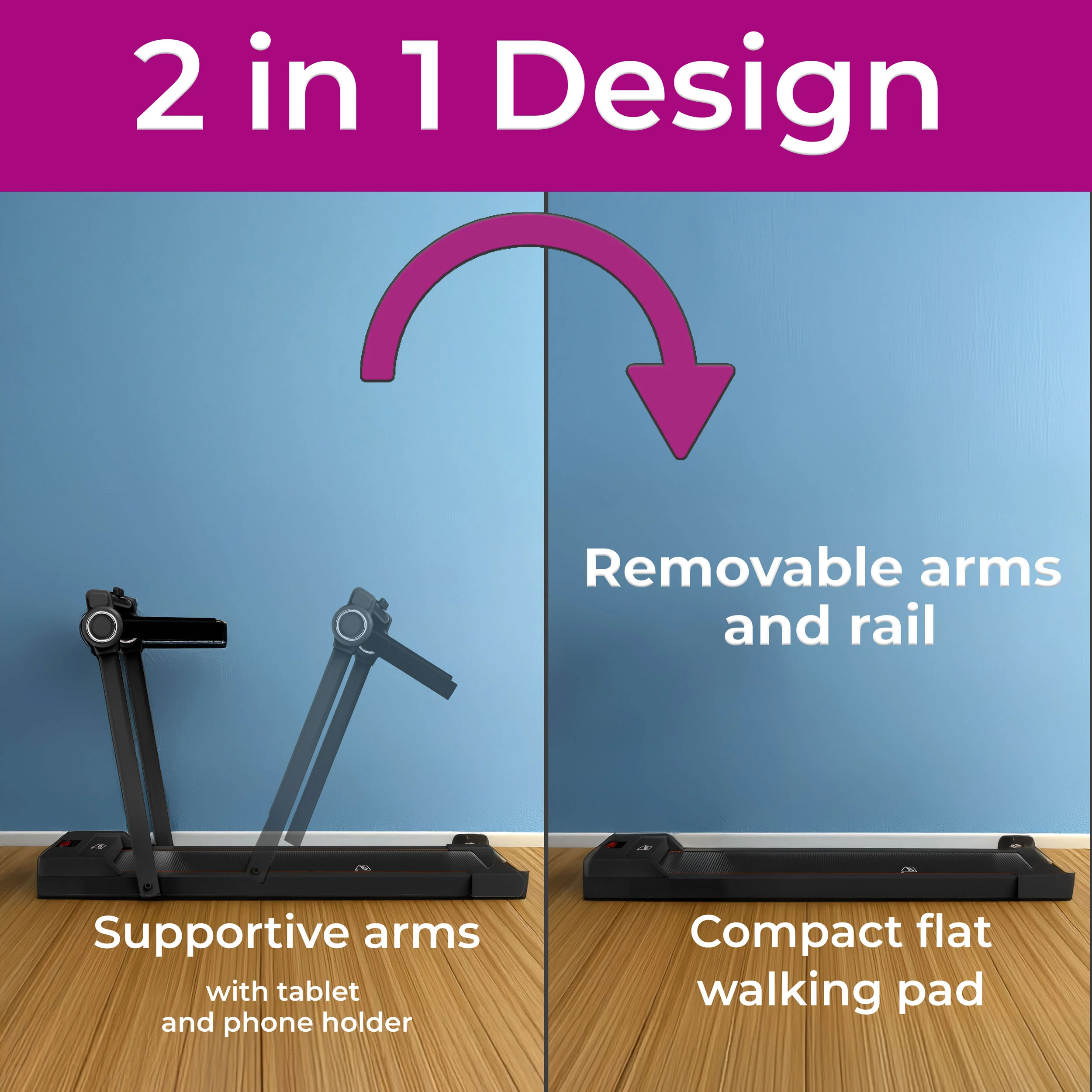 Neo Black Walking Pad Treadmill with Hand Rail