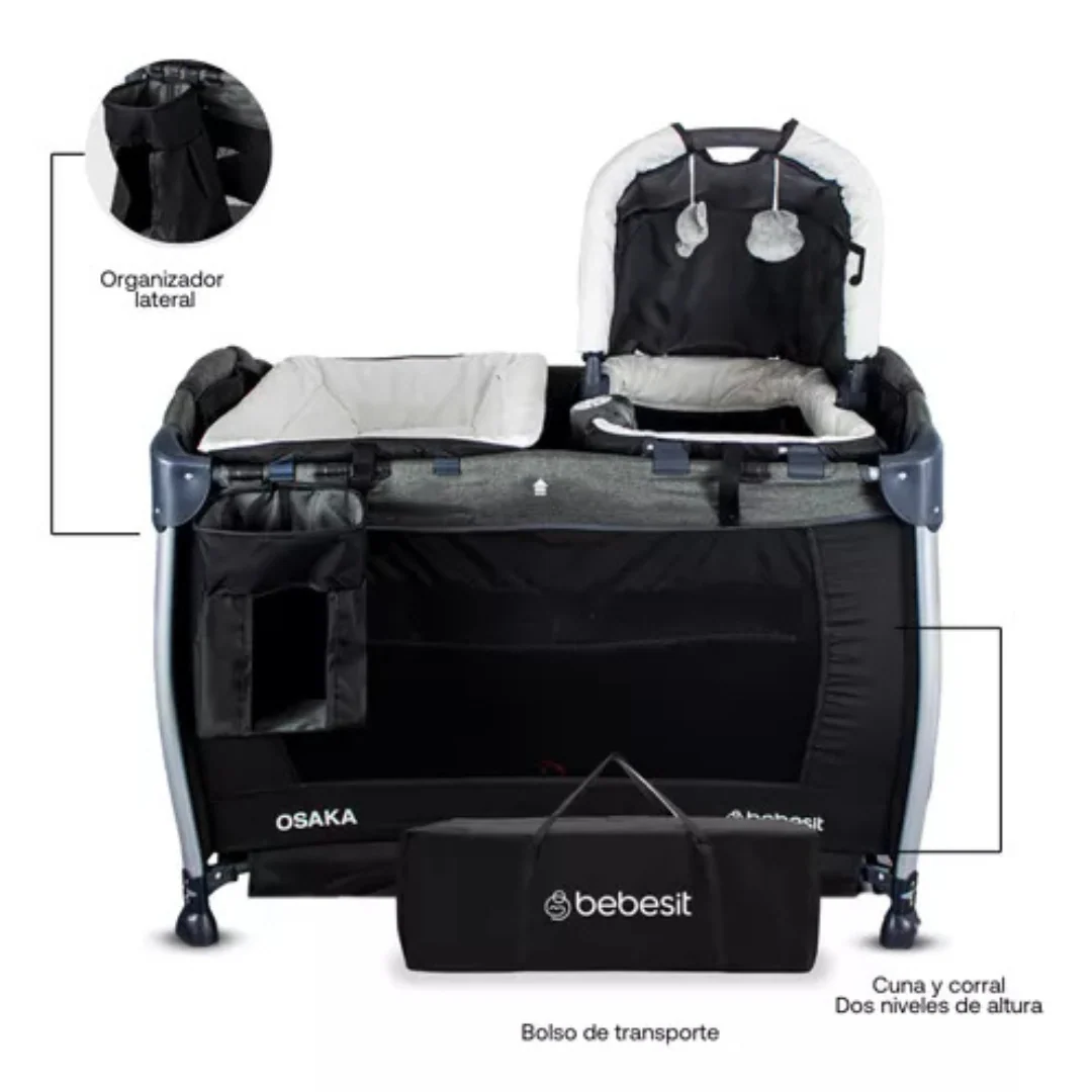 CUNA CORRAL + MOISES OSAKA NEGRO 72B16 BEBESIT -
