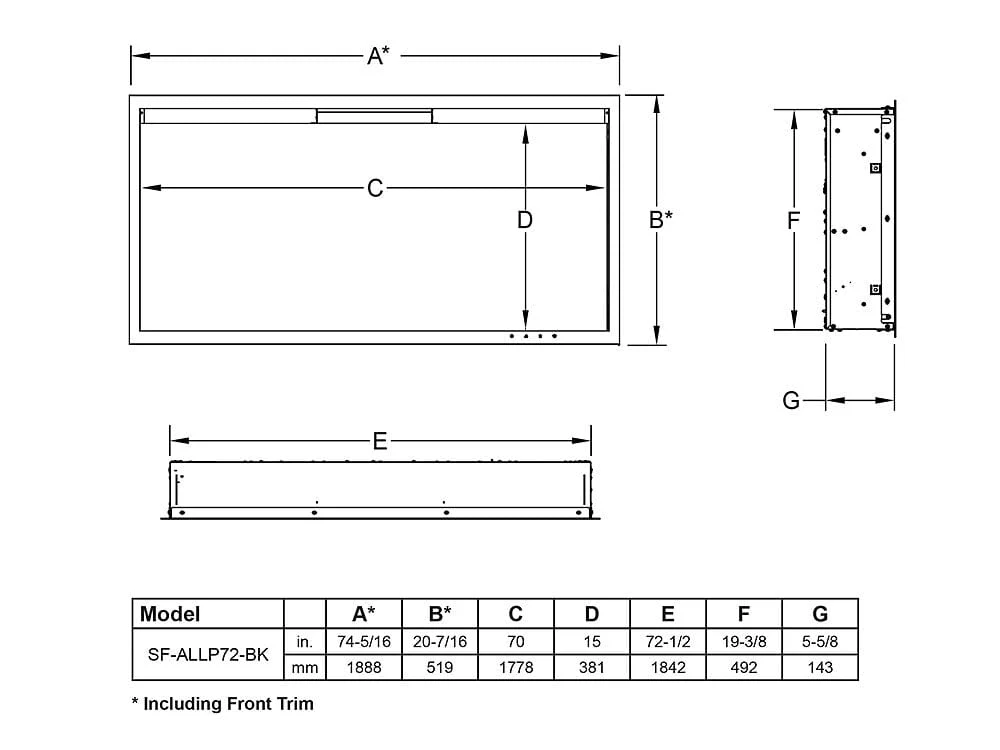 SimpliFire 72-in Allusion Platinum Wall Mount Electric Fireplace