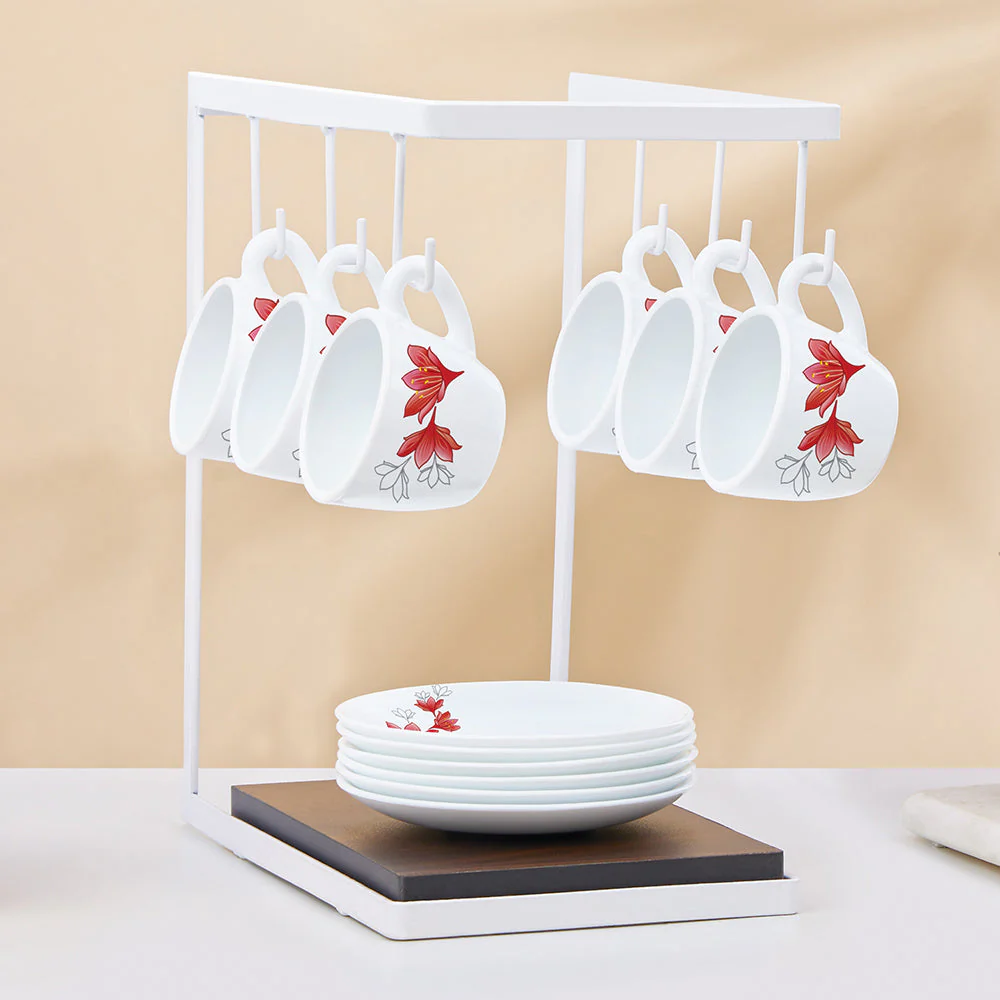 Larah by Borosil Ruby Cup n Saucer Set, 140ml x 12