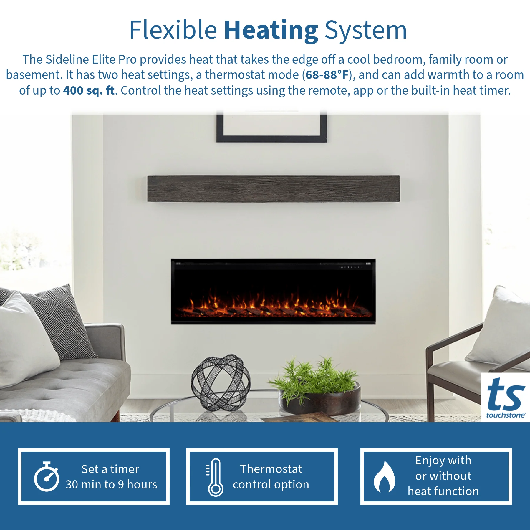 Sideline Elite Pro 100-inch Smart Electric Fireplace 80063