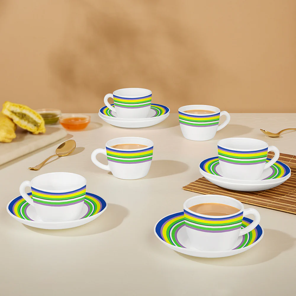 Larah by Borosil Vienna Cup n Saucers Set, 220ml x 12