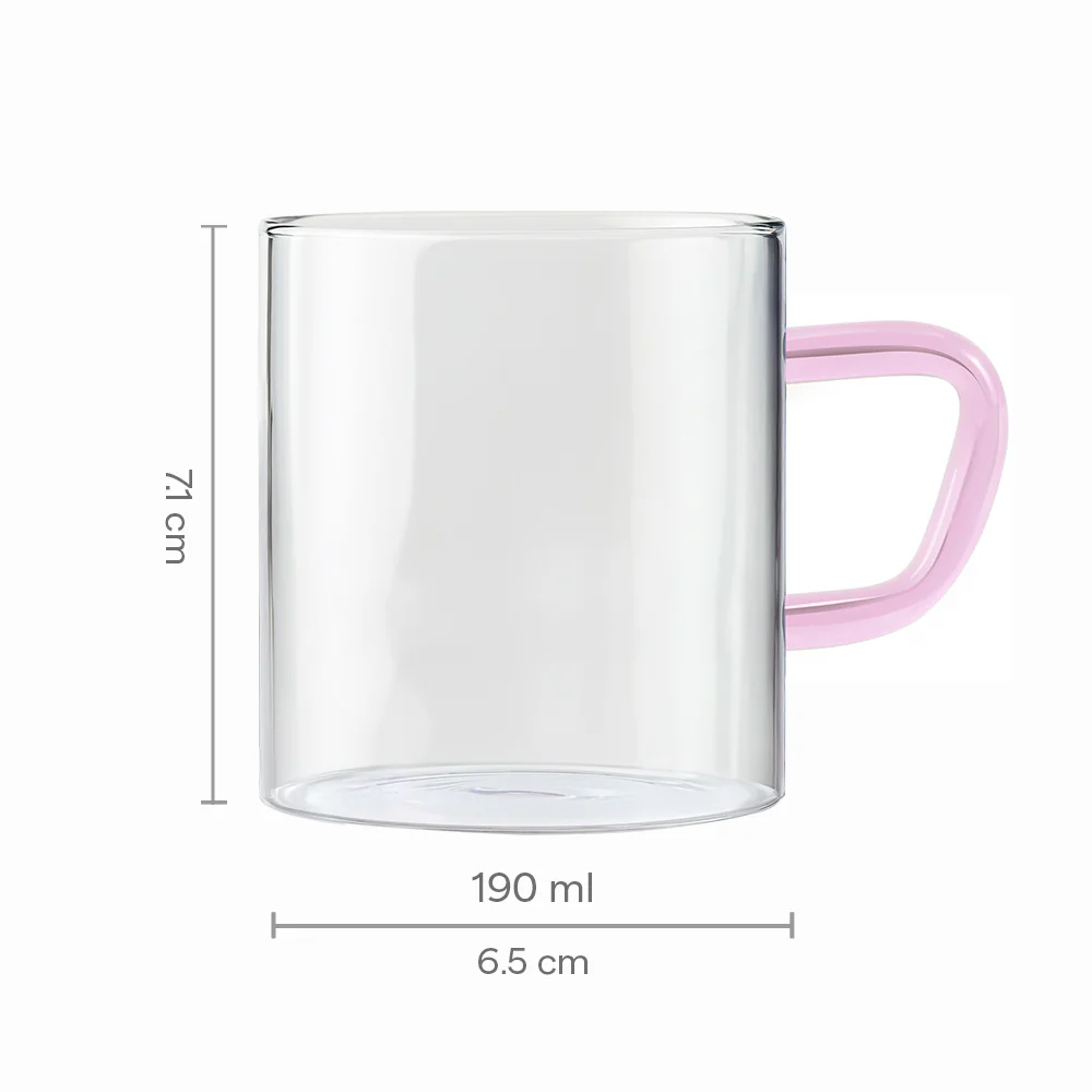 Borosil Pink Vision Classic Mug Set, 190ml x 6