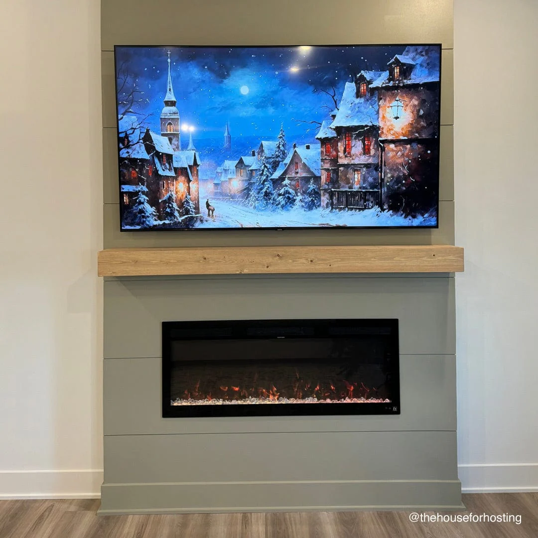 Encase Floating Unfinished Electric Fireplace Wood Mantel