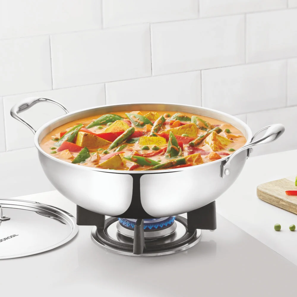 Borosil Cookfresh Triply Kadhai (SS Handle + Lid), 6.4L