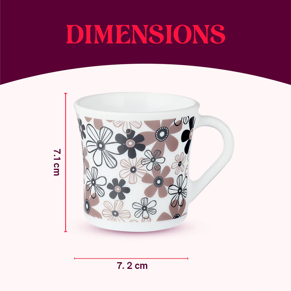 Larah by Borosil Crysta Macy Mug Set, 160ml x 6