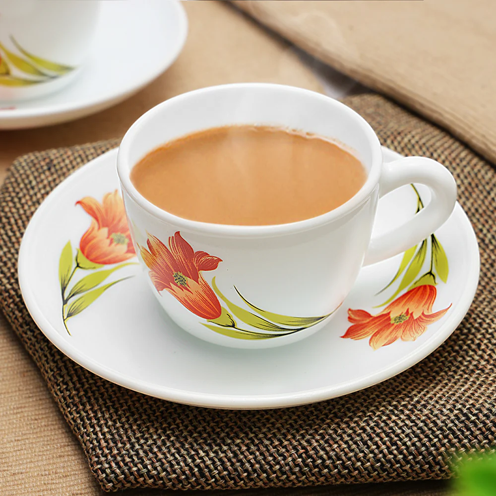 Larah by Borosil Red Iris Cup n Saucer Set, 90ml x 12