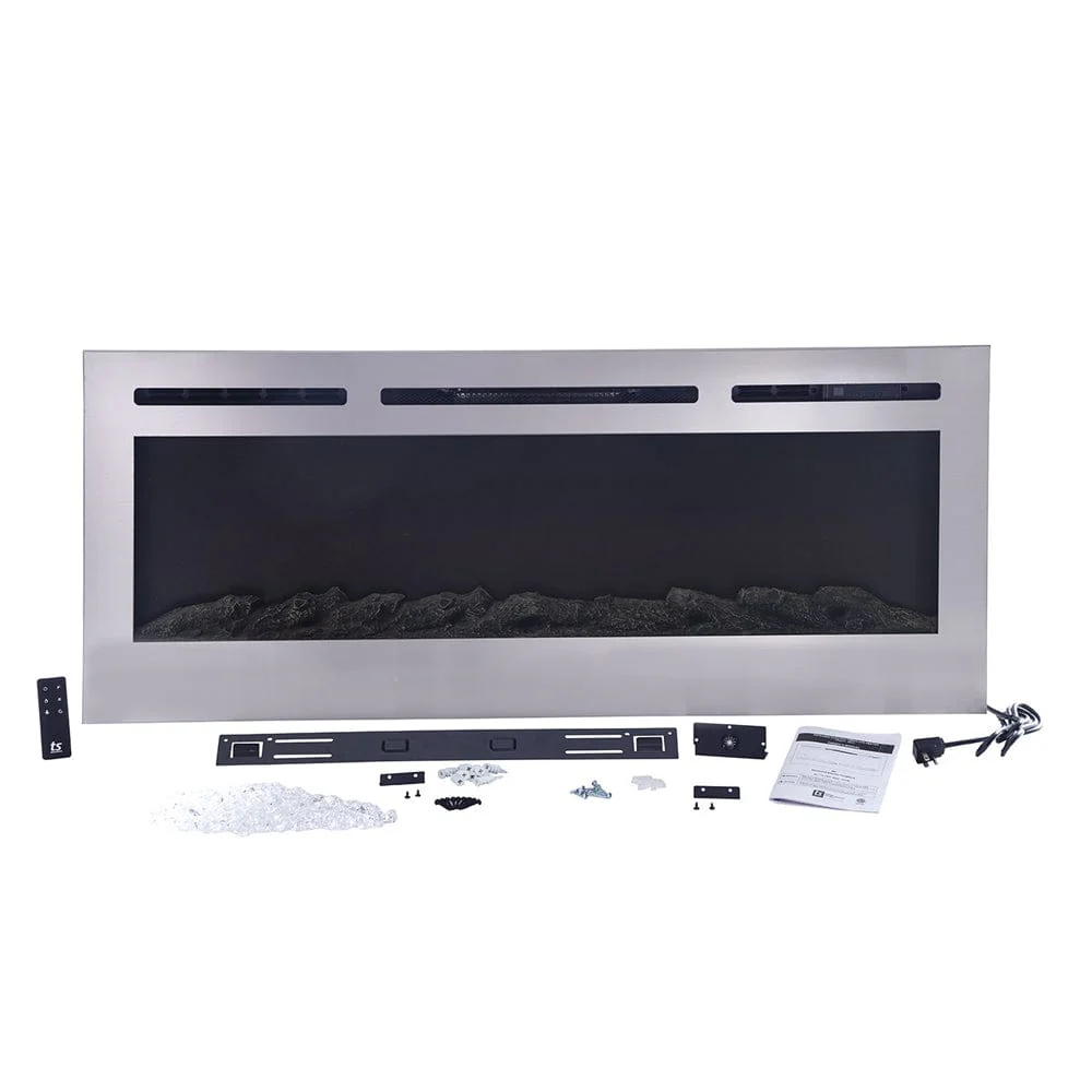 The Sideline Deluxe Stainless Steel 72 Inch Recessed Smart Electric Fireplace 86279