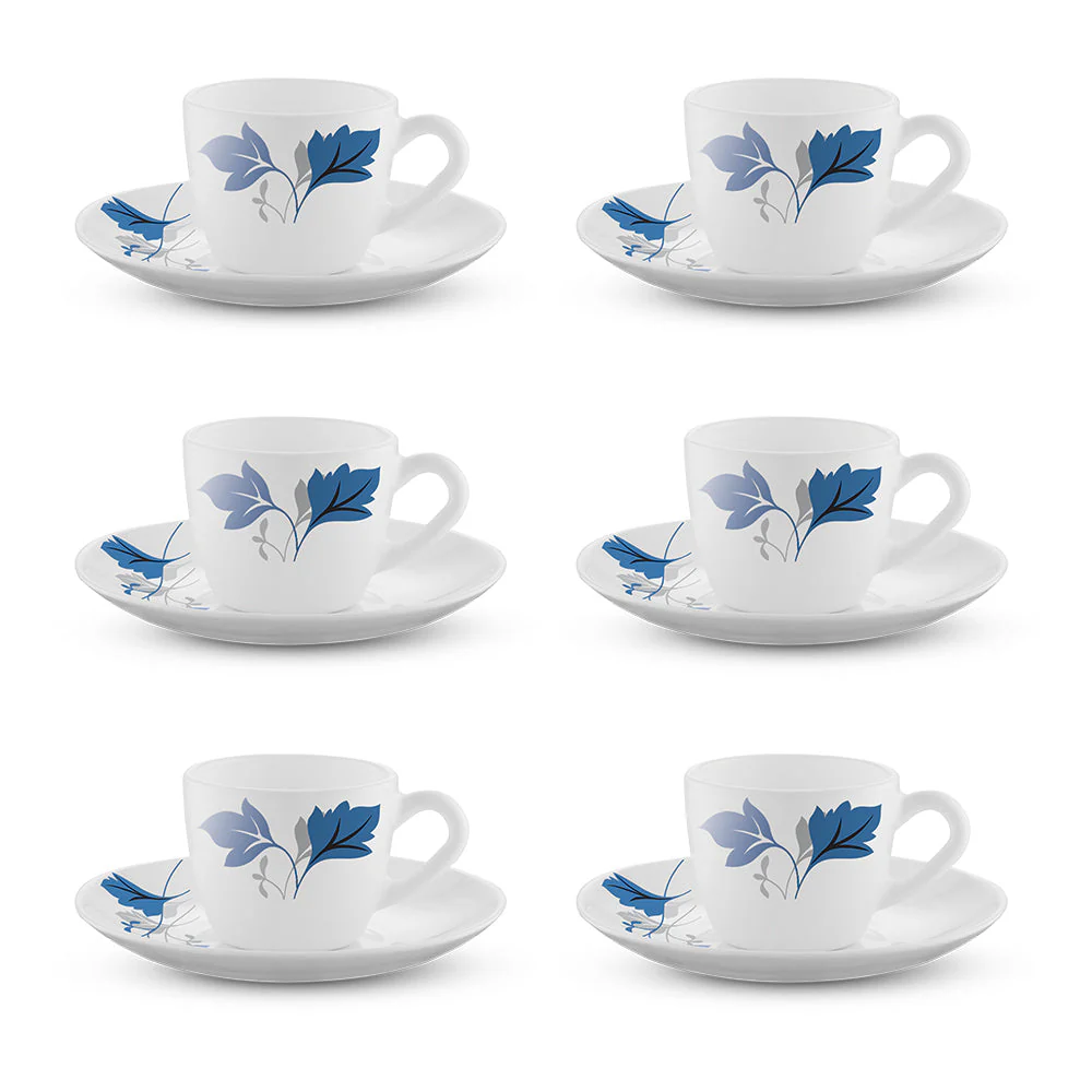 Larah by Borosil Ageria Cup n Saucer Set, 140ml x 8