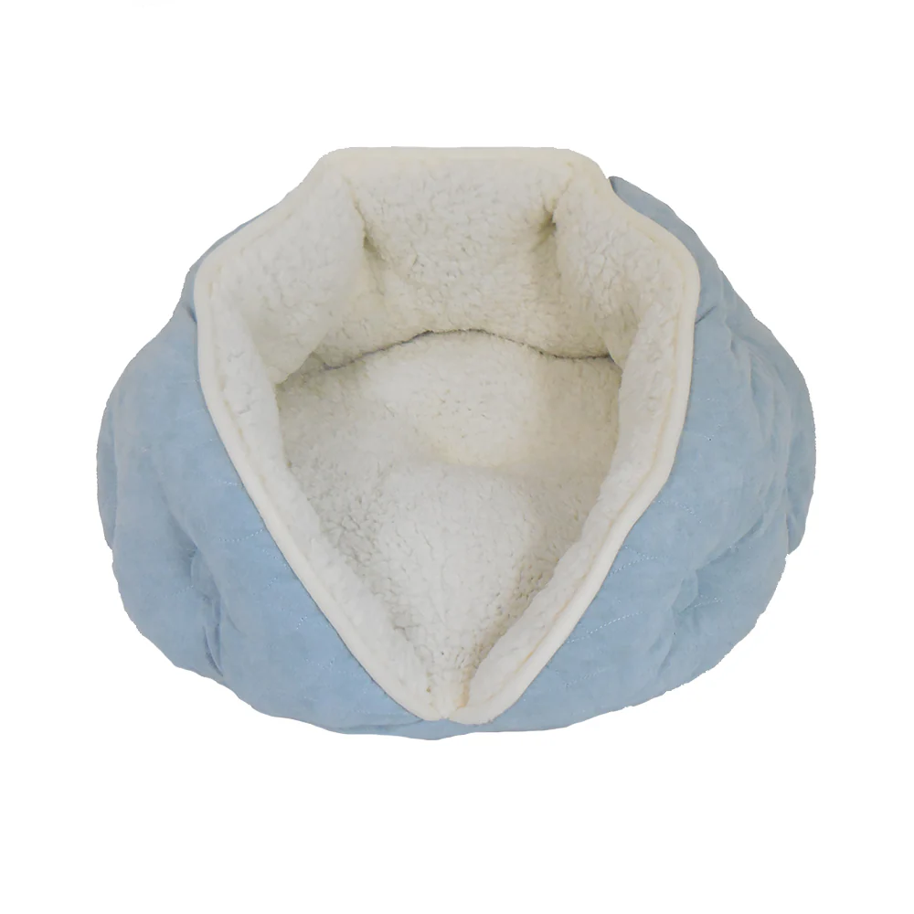 Arlee Pet Products Luna Tufted Clam Shell Style Cat & Dog Bed Moon Light Blue 21 × 21 × 10 Inch
