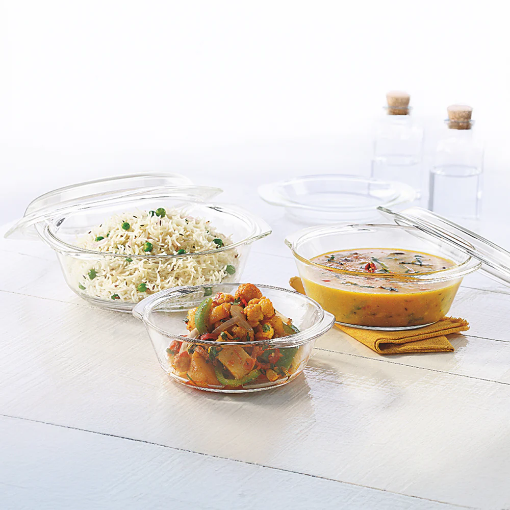 Borosil Round Casserole Set of 3 with Lid