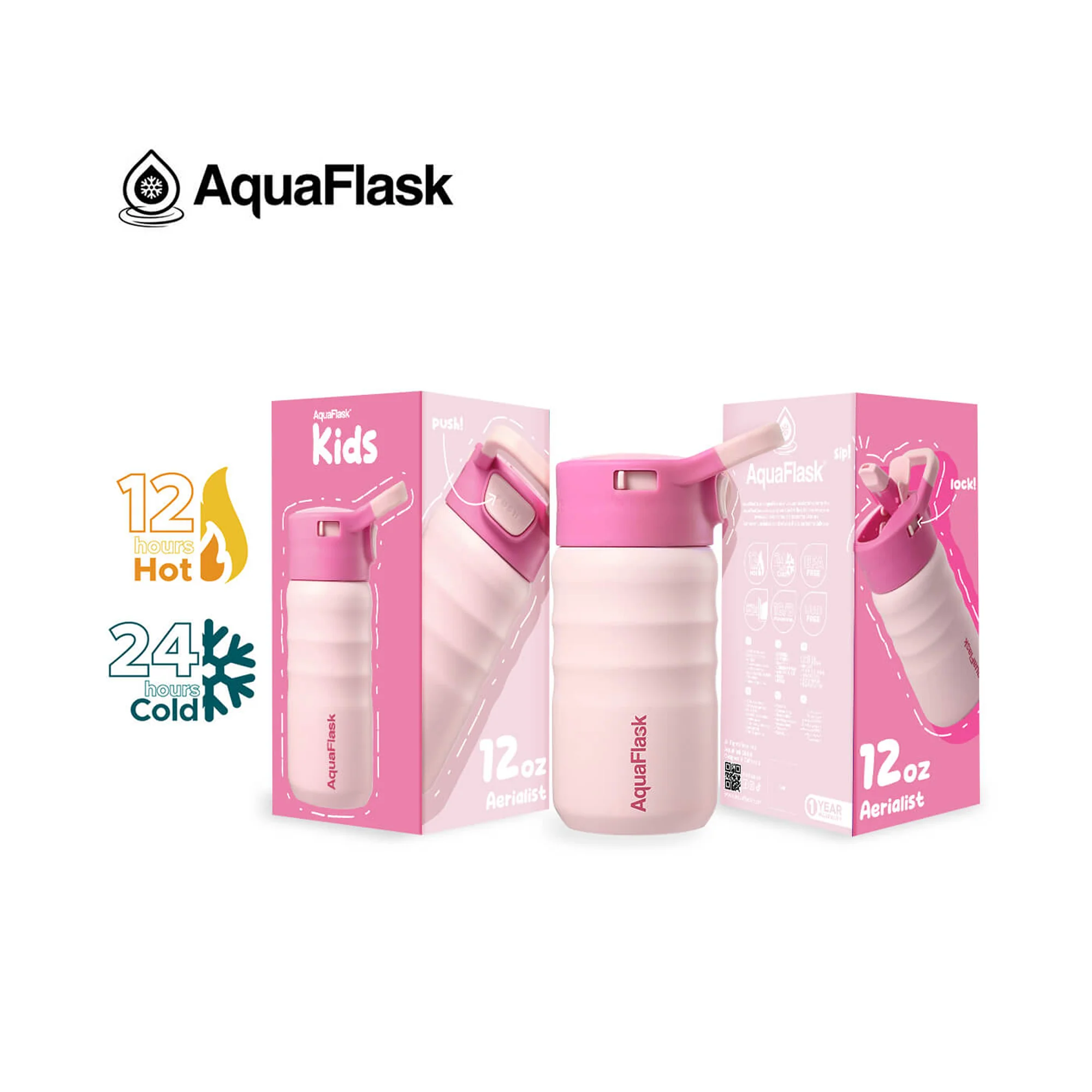 Aquaflask 355ml Kids Straw Sip Collection Limited Edition Flask Pink