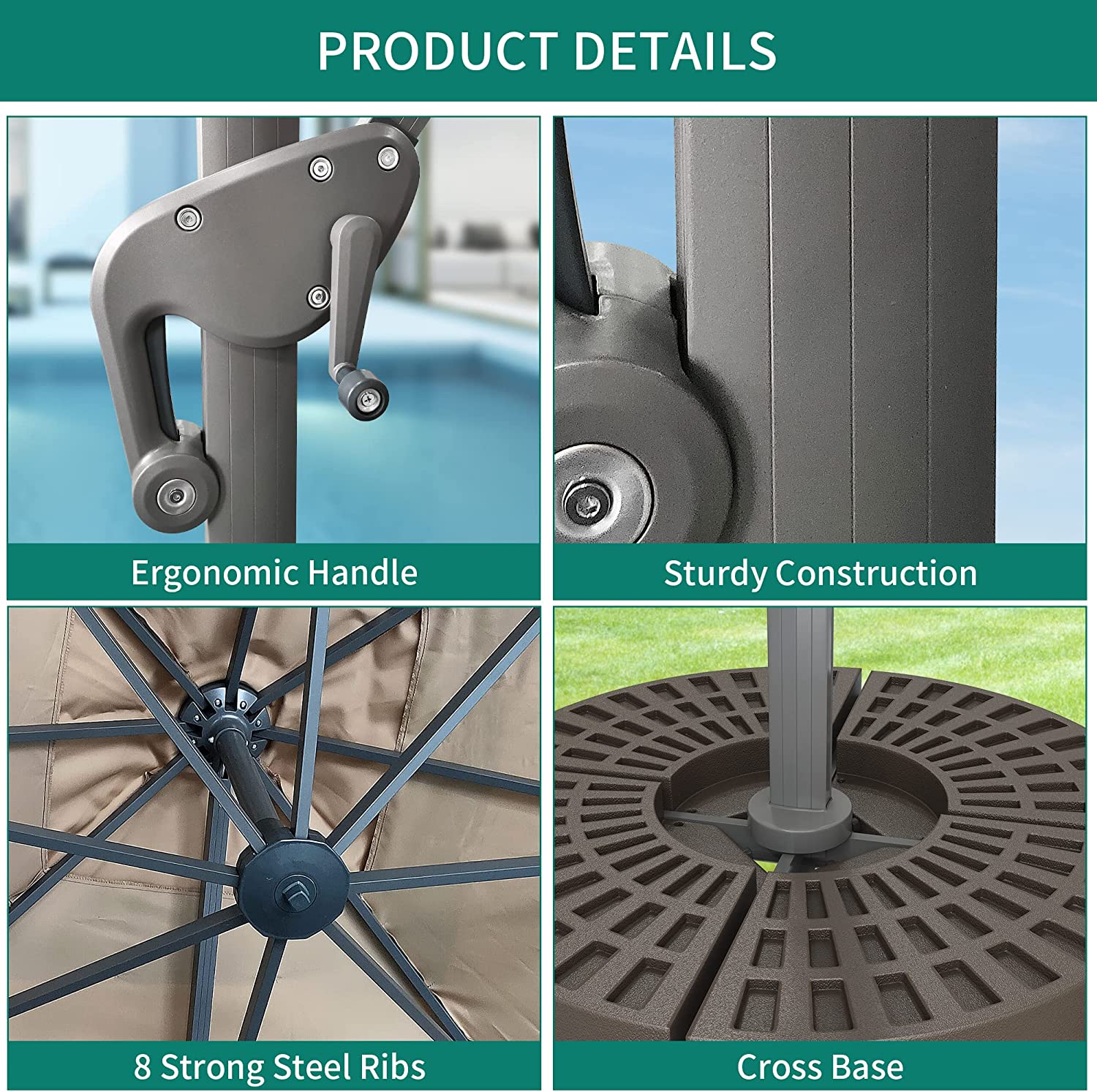 10x10 Ft Square Offset Aluminum Umbrella Cantilever Patio Umbrella