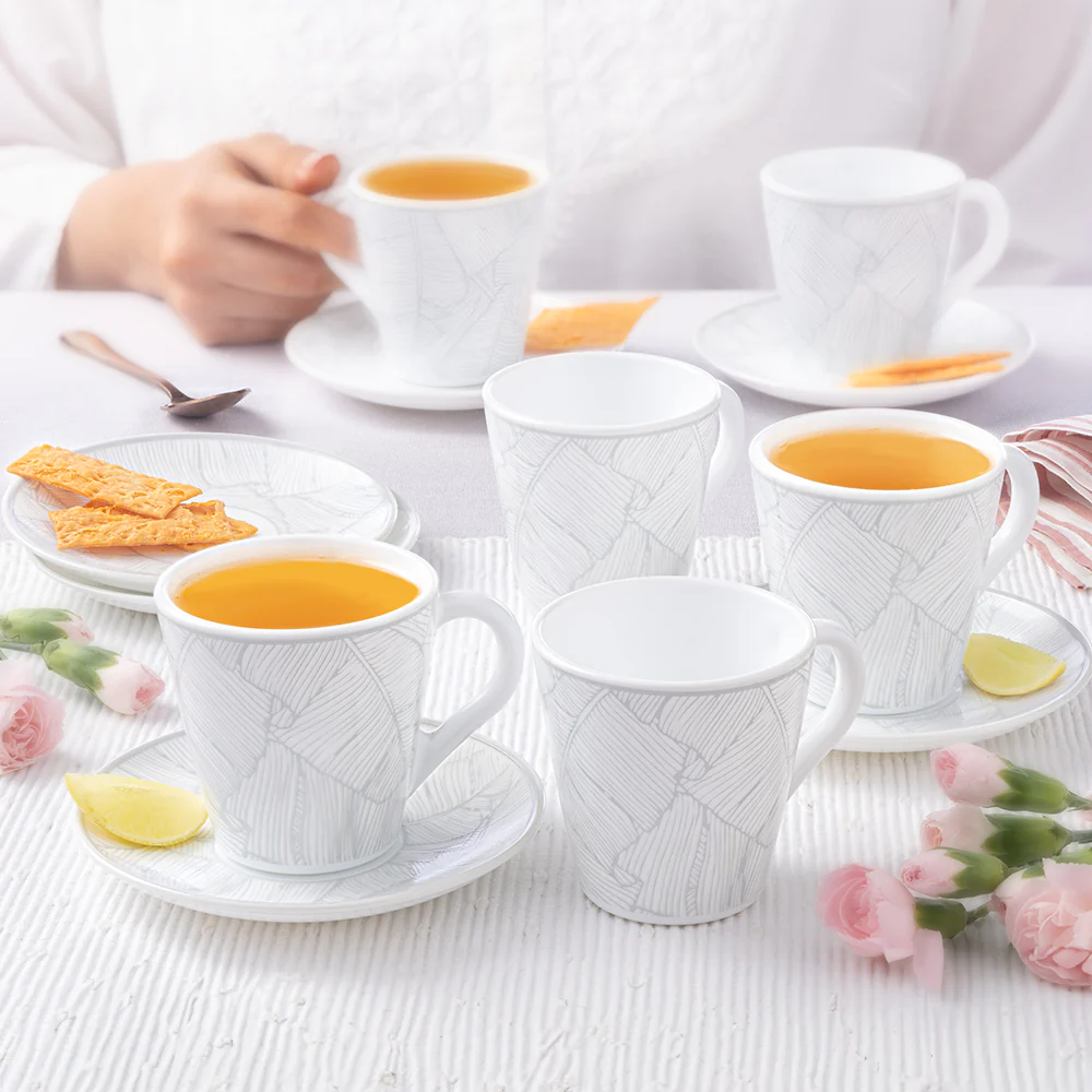 Larah By Borosil Ivy Mug n Saucer Set, 160ml x 12