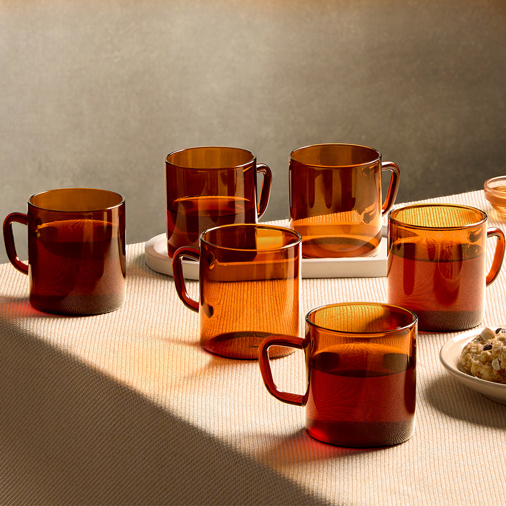 Borosil Vision Amber Mug, Set of 6, 190ml