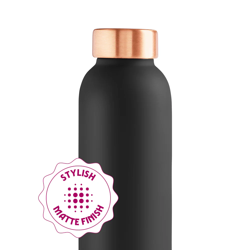 Borosil ECO Colour Copper Bottle & Glass Set, Black