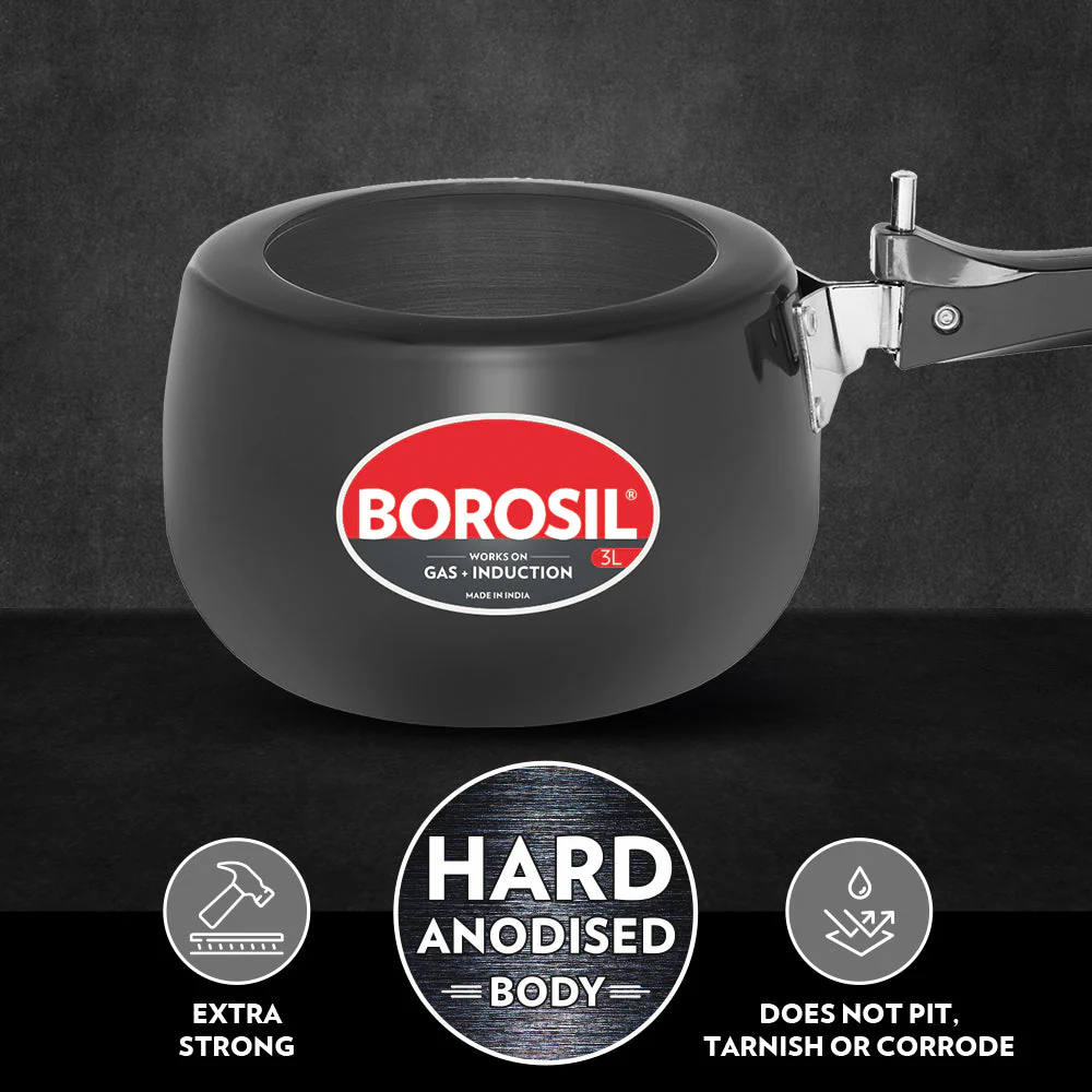 Borosil Pronto Hard Anodised Pressure Cooker, 3L