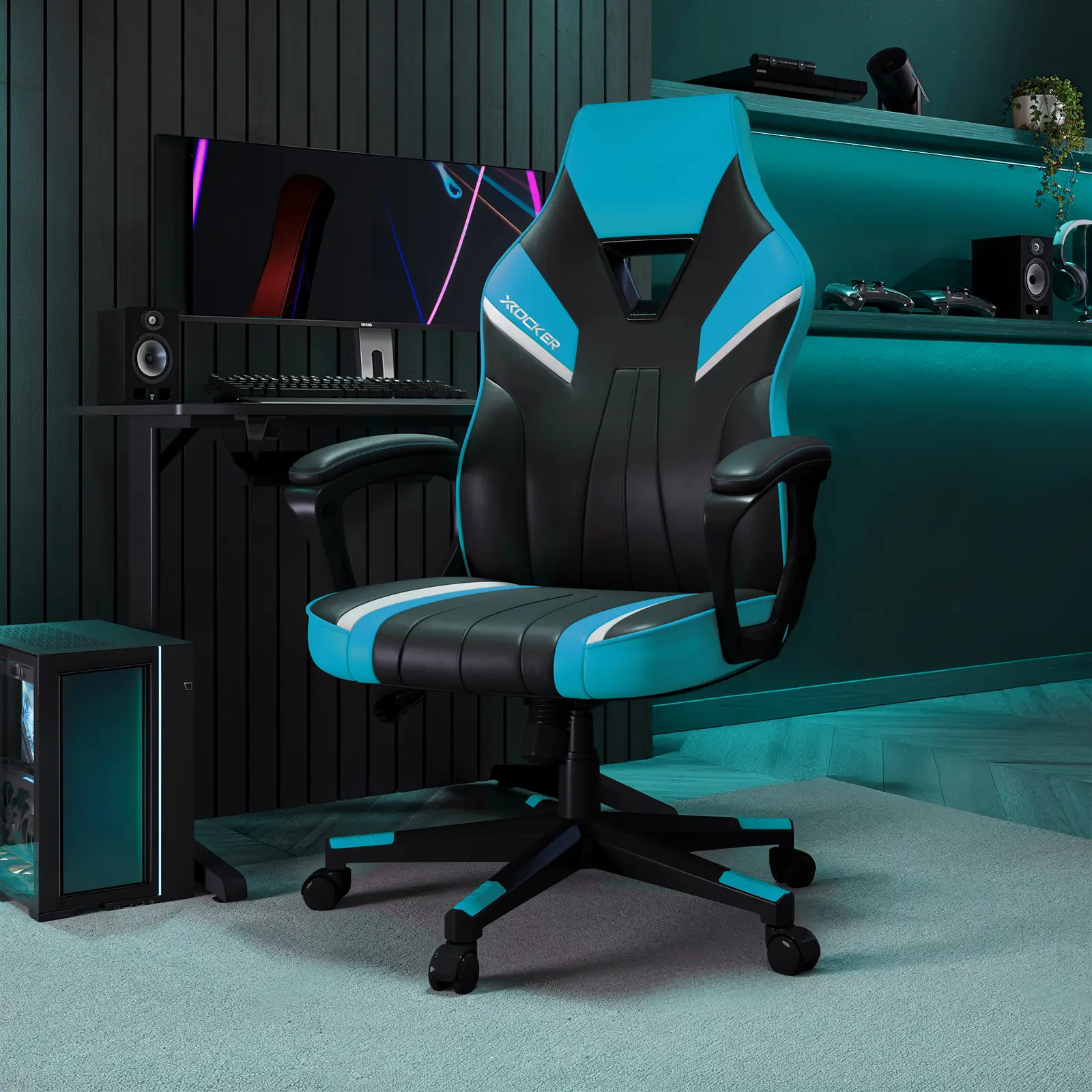 Tempest Ergonomic PC Office Gaming Chair - Neon Blue