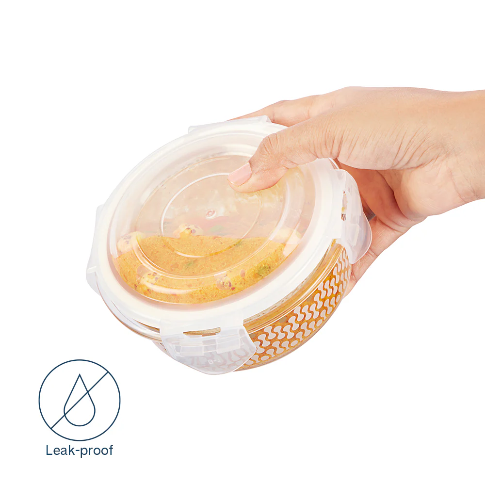 Larah Gracia Glass Lunchbox, Round x 3, 400ml x 3