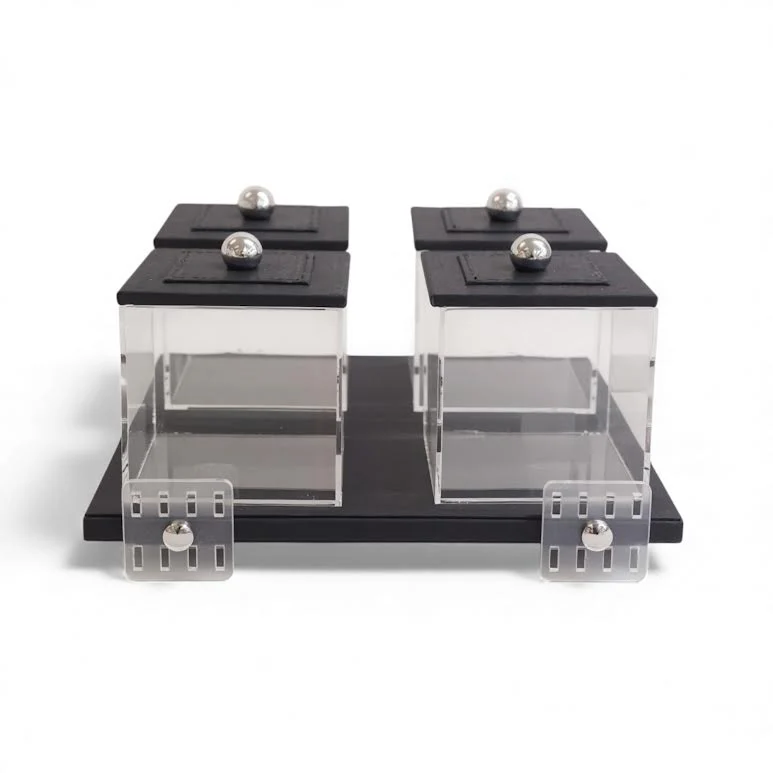 4 Piece Leather Canister Set Black