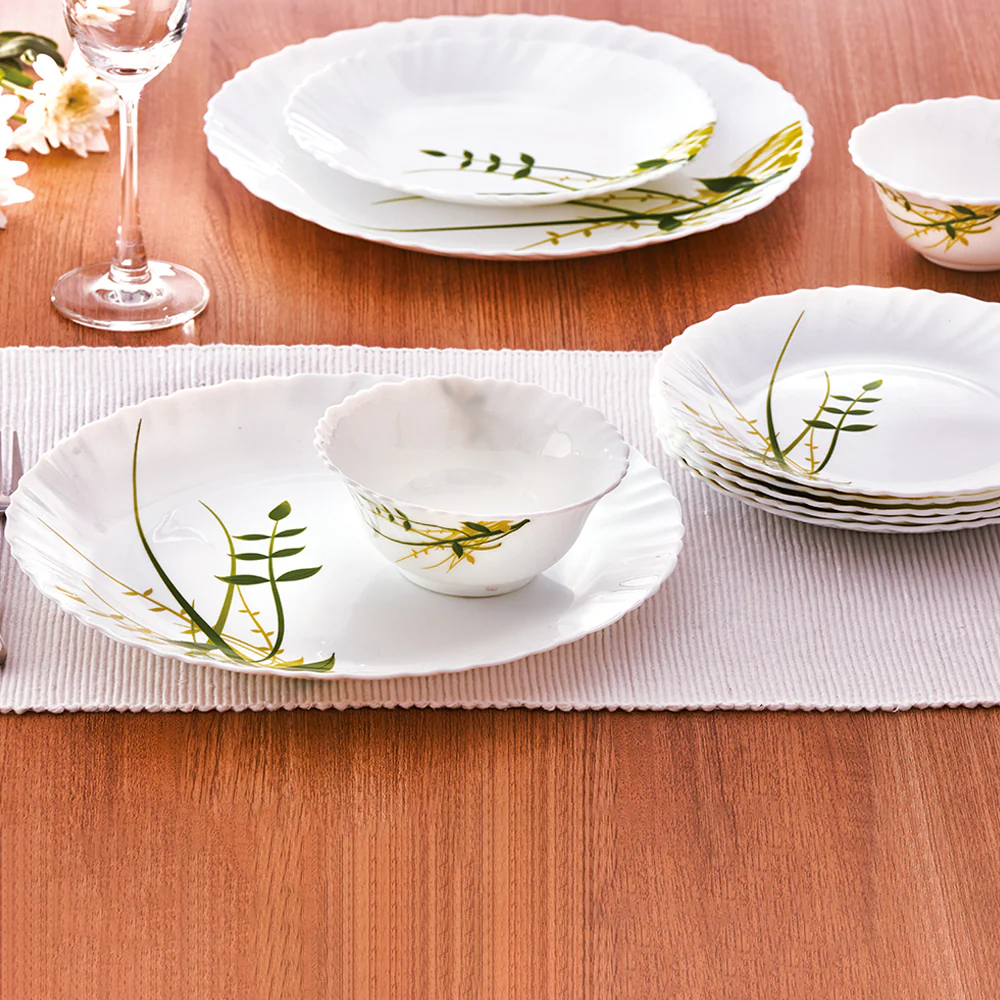 Larah by Borosil Green Herbs Dinner Set, 13 pc