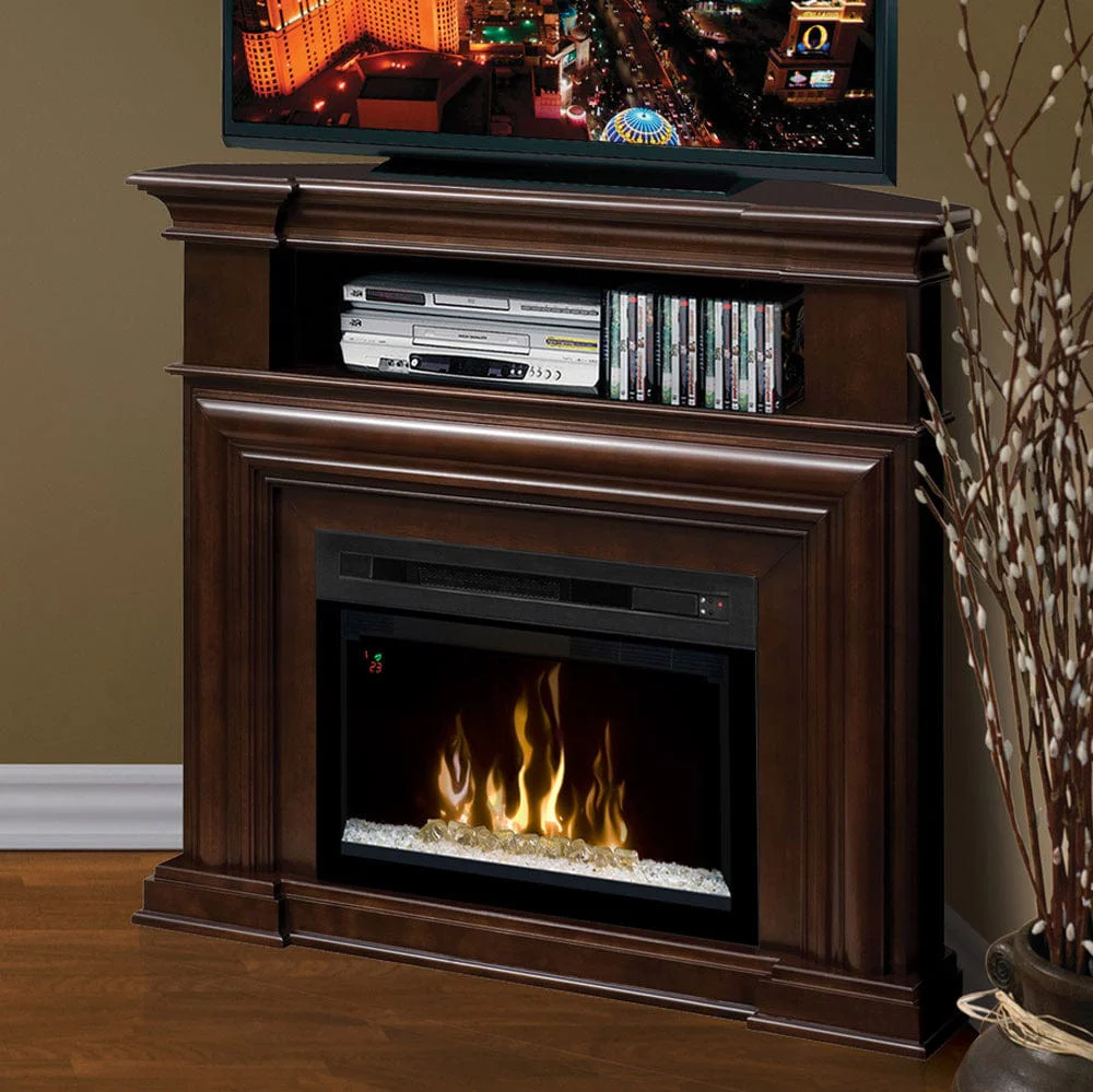 Montgomery Espresso Corner Electric Fireplace Media Center with Glass Embers