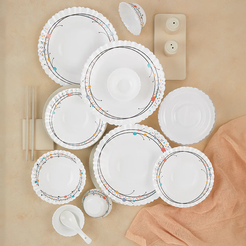 Larah by Borosil, Swirl Dinner Set, 35 pc