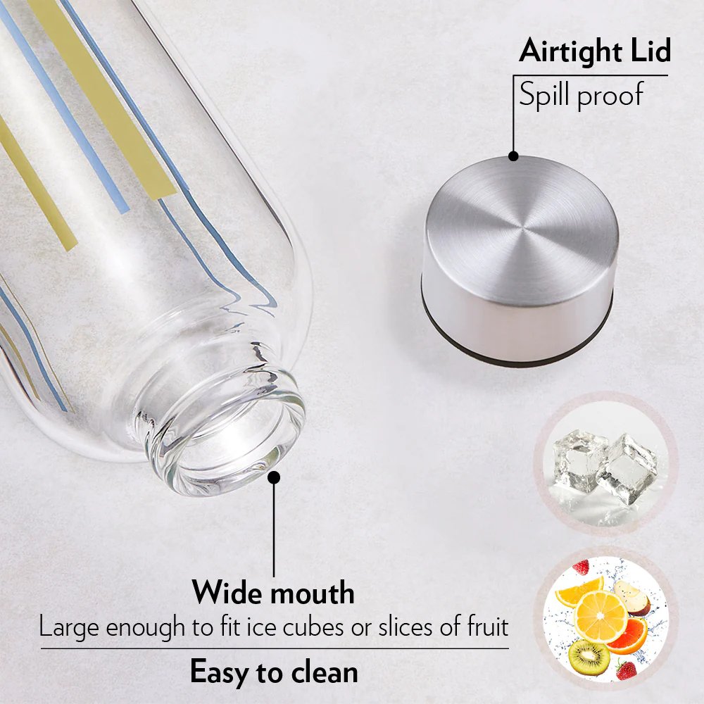 Crysto Narrow Mouth Sintra Glass Bottle, Silver Lid 1 L