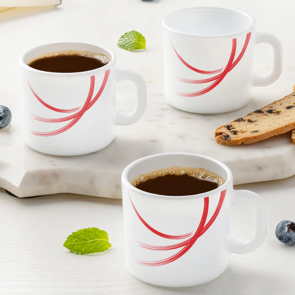 Larah by Borosil Red Stella Mug Set, 240ml x 2