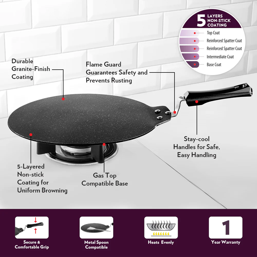 Borosil Granito Nonstick Dosa Tawa, 31 cm